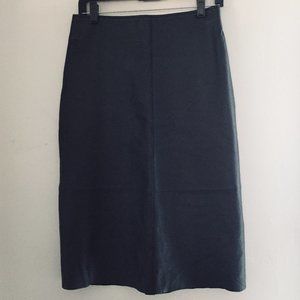 Vintage High Waisted Black Midi Leather Skirt Size 6